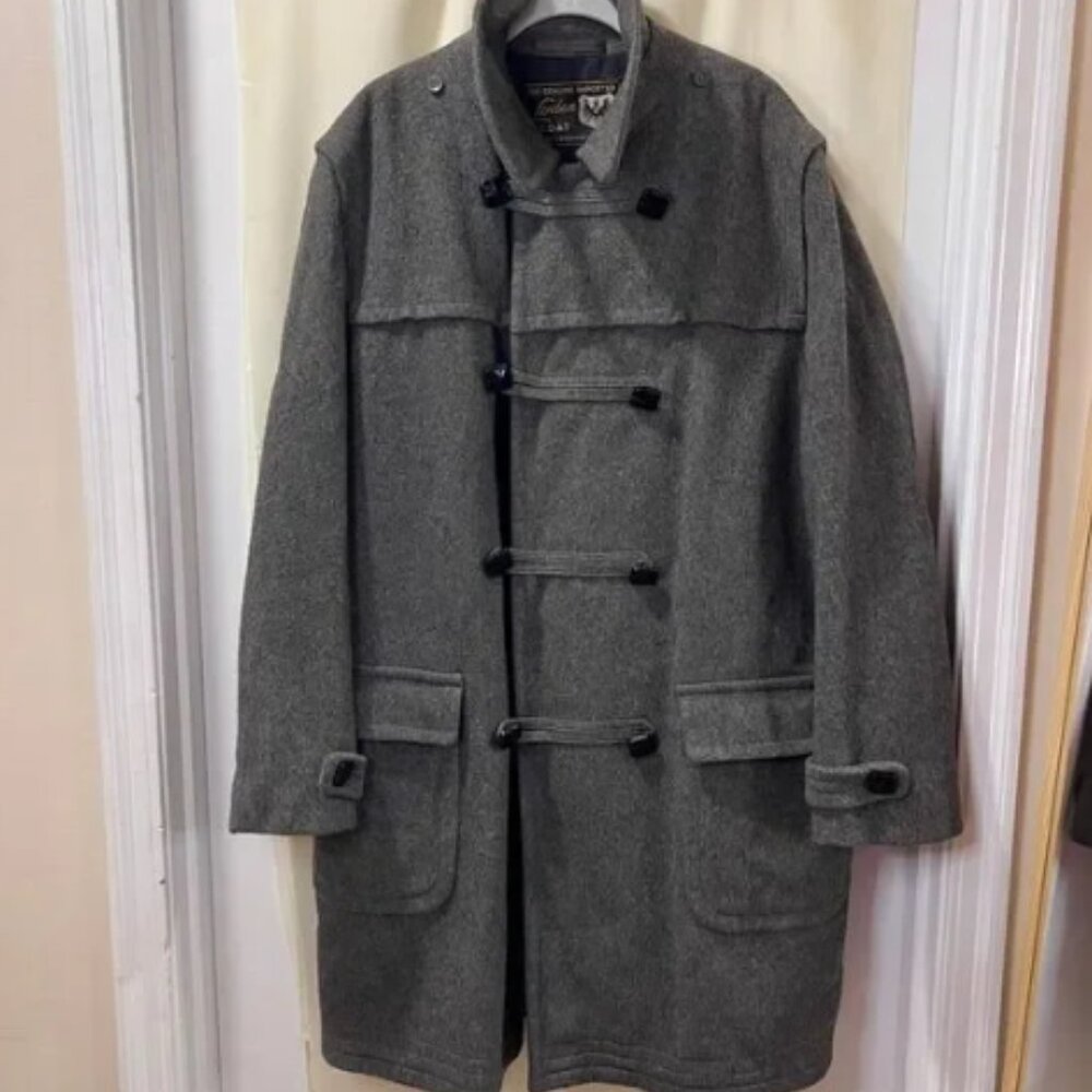 Genuine Loden Wool Toggle Duffle Coat Gray Classic Winter Outerwear‎